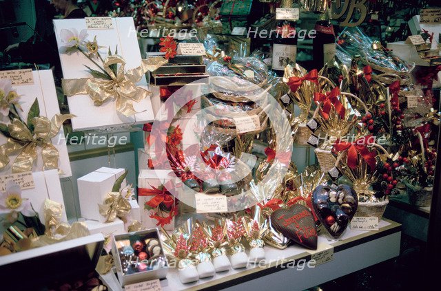 Christmas presents in a shop window, Paris, France.