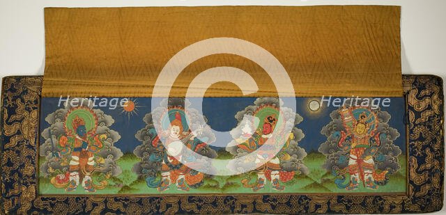 Final Page and Back Cover of Buddhist Manuscript With Four Guardian Kings, Mongolia, 17th/18th cent. Creator: Unknown.