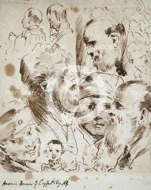 Study of Heads, 1679. Creator: Giovanni Antonio Burrini.