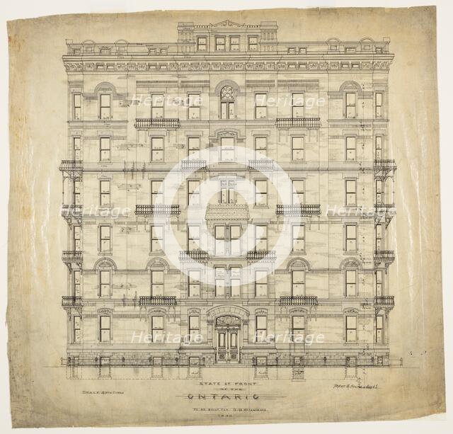 Ontario Apartments, Chicago, Illinois, Elevation, 1880. Creator: Treat & Foltz.