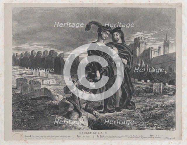 Hamlet Contemplating Yorick’s Skull, 1828., 1828. Creator: Eugene Delacroix.