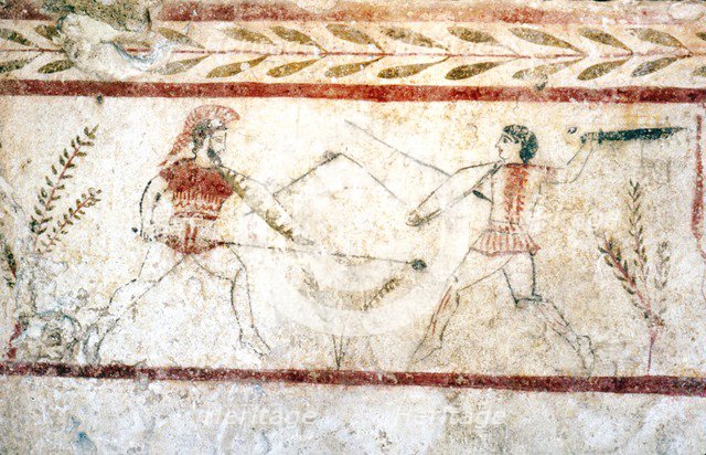 Men fighting with spears, Paestum, c4th century BC. Artist: Unknown.