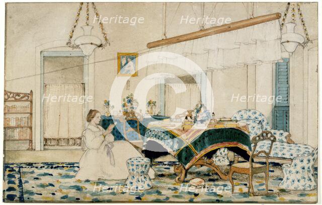 A woman reading under a punkah, 1863.  Creator: Unknown.