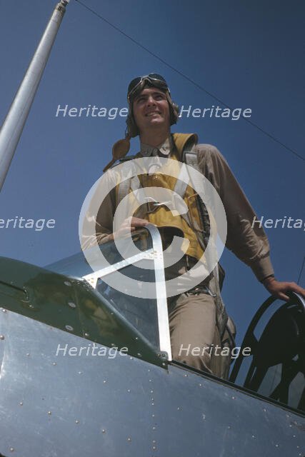Marine Corps lieutenant studying glider piloting at Page Field, Parris Island, S.C., 1942. Creator: Alfred T Palmer.