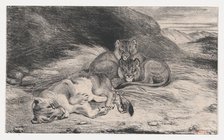 Lioness and Cubs, possibly 1832. Creator: Antoine-Louis Barye.