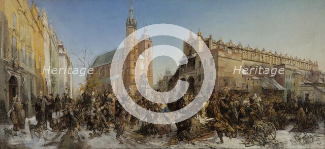Fair on the Main Market Square in Krakow, between 1875-1880. Creator: Hippolyte Lipinski.