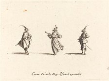 Lady with String Instrument, and Two Gentlemen, probably 1634. Creator: Jacques Callot.