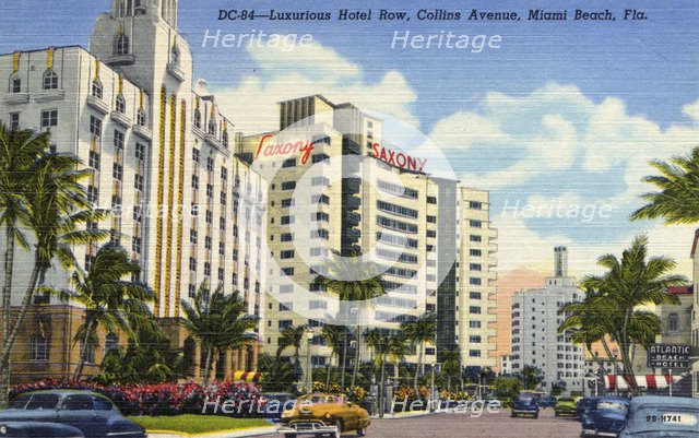 Hotel Row, Collins Avenue, Miami Beach, Florida, USA, 1949. Artist: Unknown
