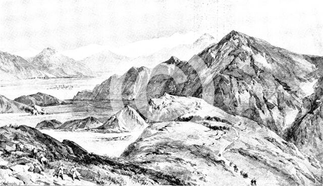 The Chitral Expedition: view of the Malakand Pass...Swat Valley and river in the distance, 1895. Creator: Carl Hentschel.