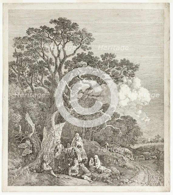 Wooded Landscape with Gypsies Gathered Round a Fire, 1753/54. Creator: Thomas Gainsborough.