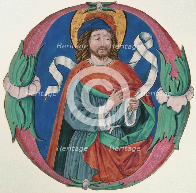 Manuscript Illumination with the Figure of a Saint in an Initial O, Italian, ca. 1480. Creator: Unknown.