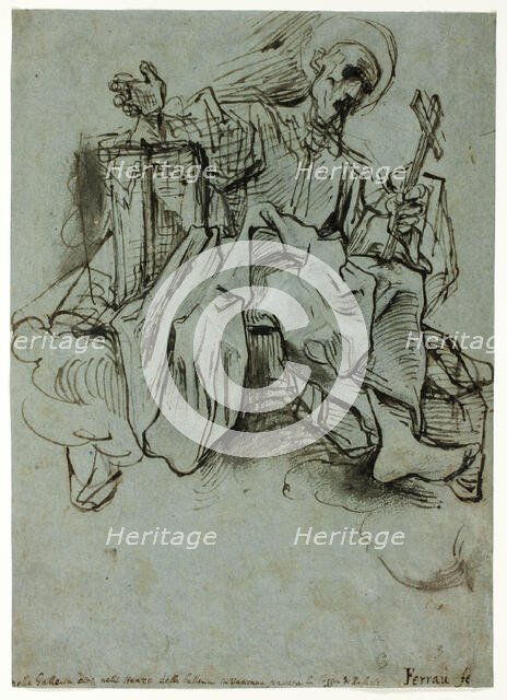 Saint with Book and Cross Seated on a Cloud, c.1591. Creator: Ferrau Fenzoni.