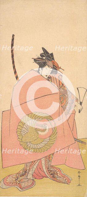 An Unidentified Actor in the Onna (Woman) Shibaraku (Wait-a-Moment) Act, ca. 1780. Creator: Shunsho.