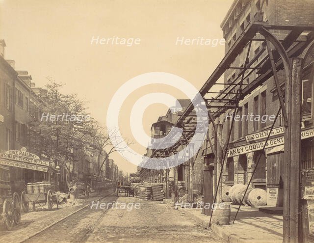 Greenwich Street, New York City, with Office of Erie Railway, 1870s. Creator: Unknown.