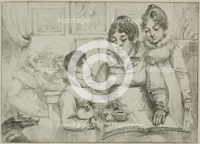 Family Group (Woman Reading to Two Children), c. 1820. Creator: Vivant Denon.