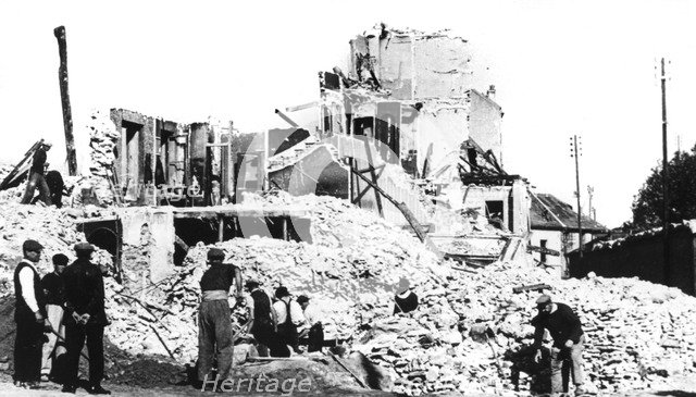 Destroyed building, liberation of France, St Cyr, August 1944. Artist: Unknown