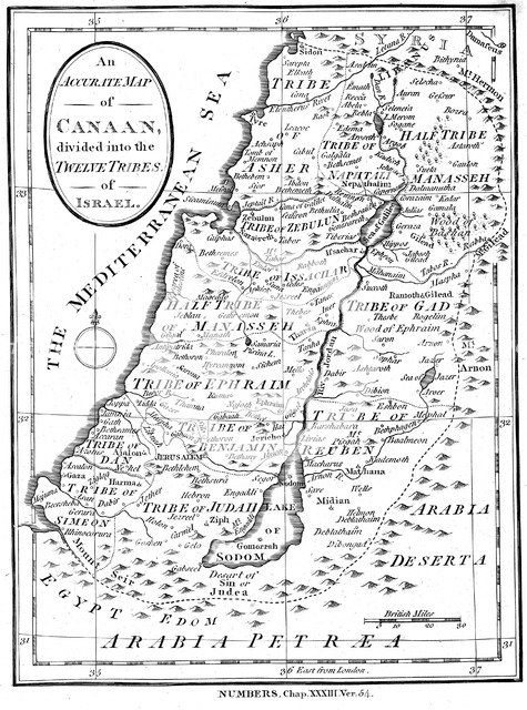Map of Canaan divided into the twelve tribes of Israel, c1830. Artist: Unknown