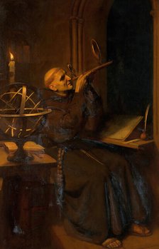 Roger Bacon in his observatory at Merton College, Oxford, c1260s, c1912 Creator: Ernest Board.