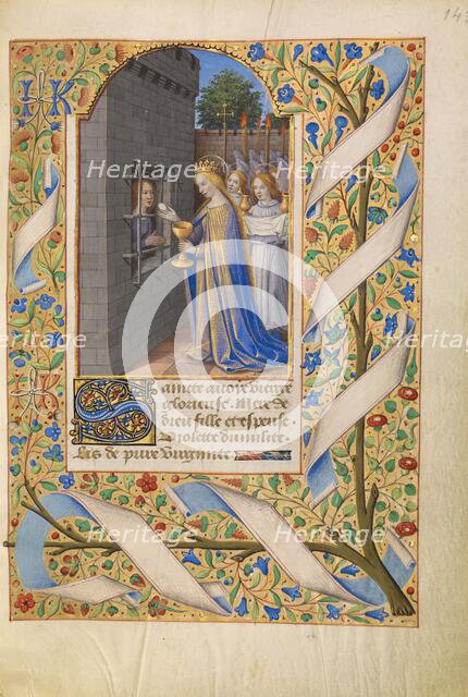 Saint Avia in Prison Receiving Communion from the Virgin; Katherine Hours, about 1480-1485. Creator: Jean Bourdichon.
