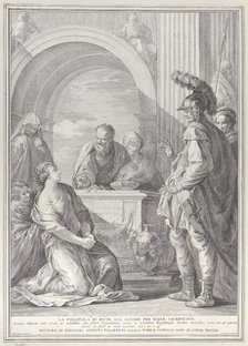 Jephthah's daughter kneeling by the sacrificial altar, with her father standing at righ..., 1730-50. Creator: Pietro Monaco.