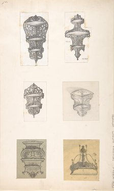 Six Designs for Hanging Shelves, 19th century., 19th century. Creator: Anon.