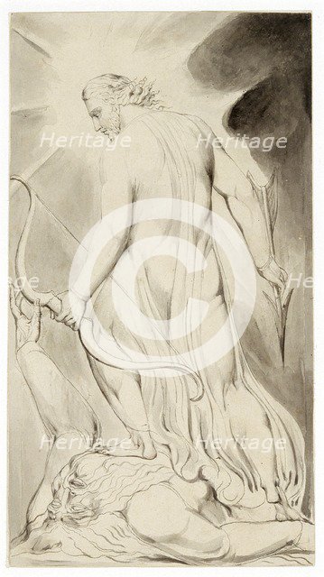 'Christ trampling down Satan', c1800. Artist: William Blake.