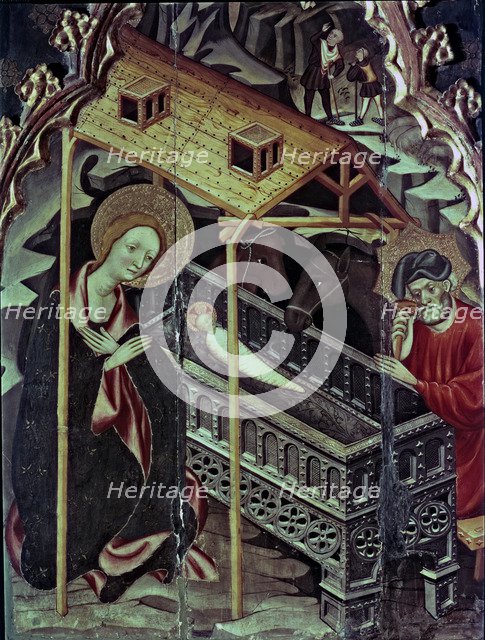  'The Birth of Jesus', finishing of the altarpiece of Guimerà, tempera on wood, by Ramon de Mur.