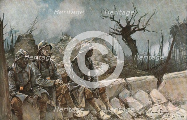 ''Bataille de la Somme; Ruines de l'eglise de Dompierre', 1916 (1924). Creator: Francois Flameng.