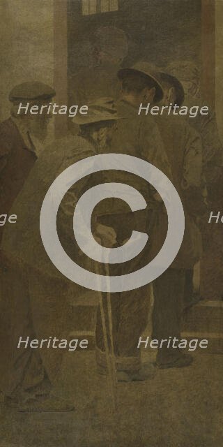 La Bouchée de pain : groupe d'hommes montant les marches, between 1904. Creator: Fernand Pelez.