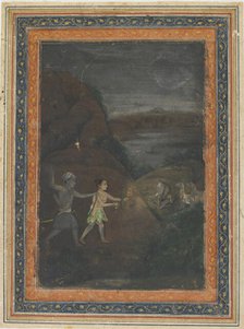 Bhils hunting deer at night, 18th century. Creator: Unknown.