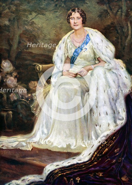 Queen Elizabeth in coronation robes, 1937.  Creator: Unknown.