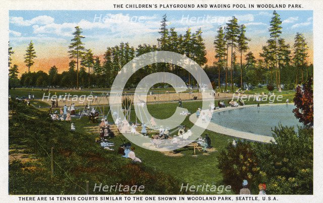 Children's playground and wading pool, Woodland Park, Seattle, Washington, USA, 1914. Artist: Unknown