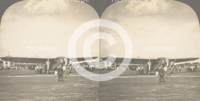 Group of 3 Sterograph Views of Aviation, including the Wright Brothers, 1900-1929. Creator: Keystone View Company.