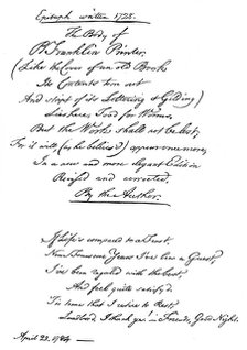 Benjamin Franklin's epitaph, written by himself, 1728, (1840). Artist: Benjamin Franklin