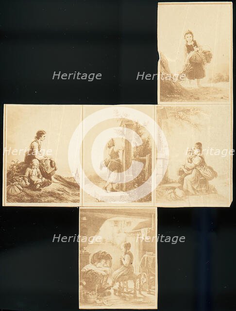 Uncut sheet of reproductions of paintings of children, 1870s. Creator: Unknown.