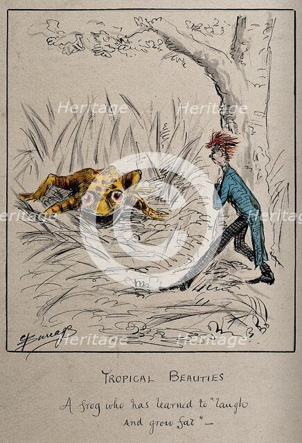 A young man chances on a gigantic yellow frog, c1860s. Creator: Edwin Harcourt Burrage.
