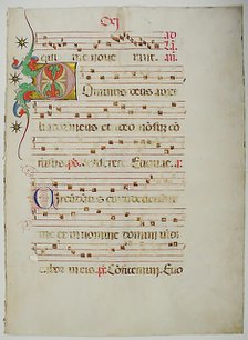 Manuscript Leaf with Initial D, from an Antiphonary, Italian, 15th century. Creator: Unknown.