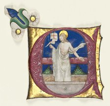 Historiated Initial (E) Excised from an Antiphonary: Risen Christ in the Tomb, c. 1420-1450. Creator: Unknown.