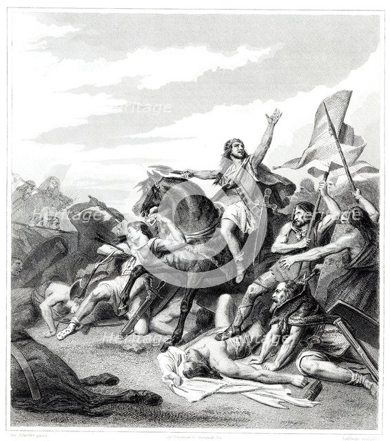 Battle of Tolbiac. The Franks of Sigobert defeat the Germans in the year 496. Engraving from 1853.