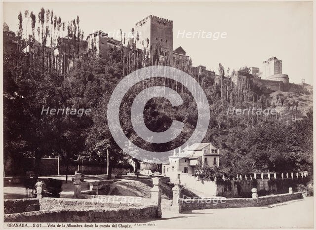 View of the Alhambra on the Hill of the Chapiz, Granada, between 1875 and 1892. Creator: Juan Laurent.