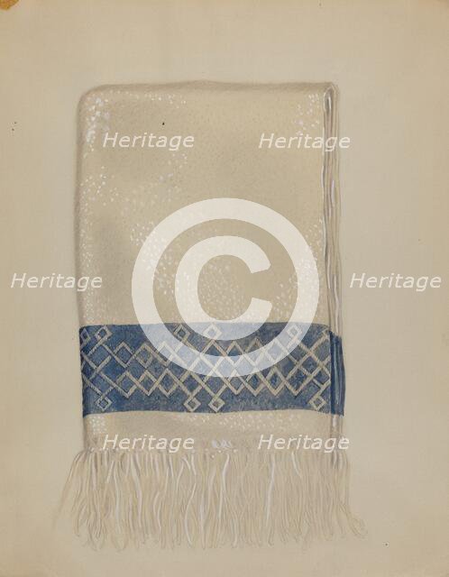 Cotton Towel - Blue Border and Fringe, c. 1937. Creator: Eva Wilson.