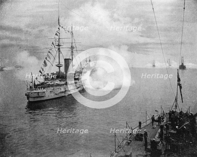 A salute by the Home Fleet, 1907 (1908).Artist: Queen Alexandra