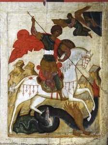 Saint George and the Dragon, early 16th century. Creator: Russian icon.