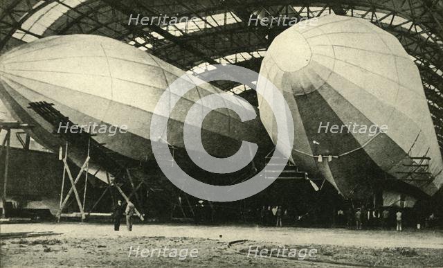 Airships in hangar, First World War, 1914, (c1920). Creator: Unknown.