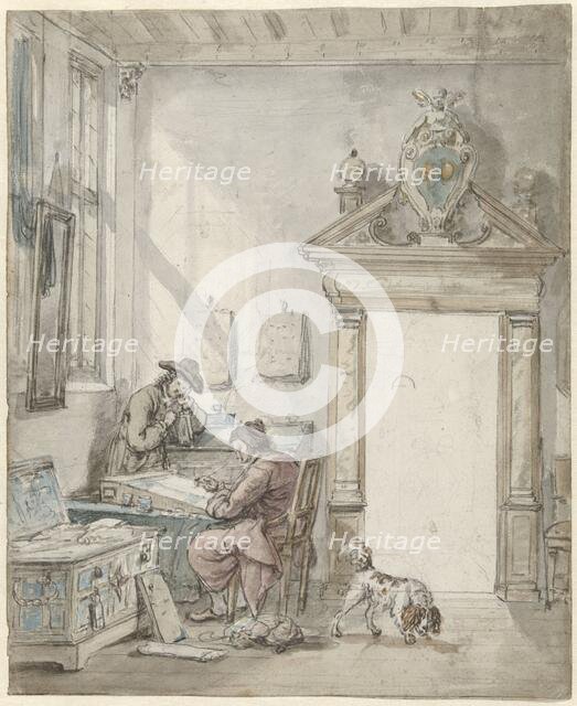 Interior scene with man at a writing desk, 1763-1826.  Creator: Abraham van Strij.