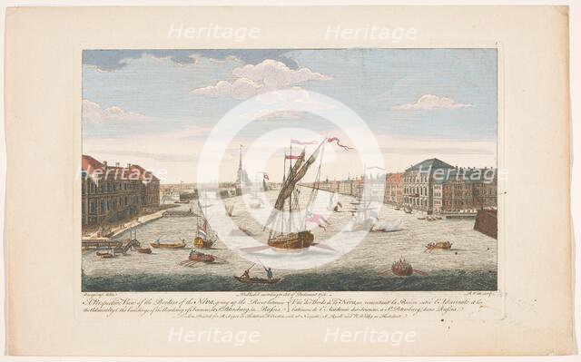 View of the Neva River in Saint Petersburg, viewed against the current, 1756. Creators: Robert Sayer, Robert Watts.