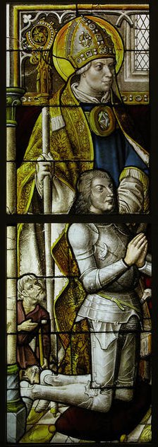 Stained Glass Panel with a Knight and His Patron Saint, German, ca. 1505-08. Creator: Unknown.