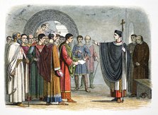 Thomas a Becket forbids the Earl of Leicester to pass sentence on him, 1162 (1864). Artist: James William Edmund Doyle