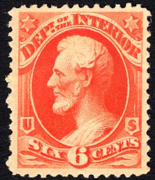 6c Abraham Lincoln Interior Department single, 1879. Creator: Unknown.