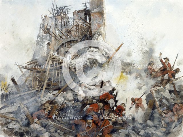 Destruction of the Keep, English Civil War, Scarborough Castle, 1645, (c1990-2010). Artist: Ivan Lapper.